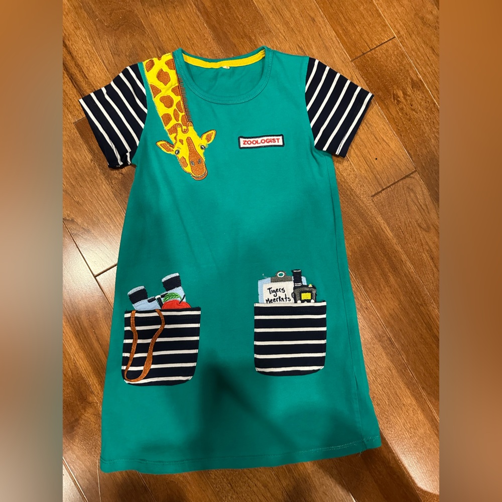 Teal Giraffe Kids Casual Dress
